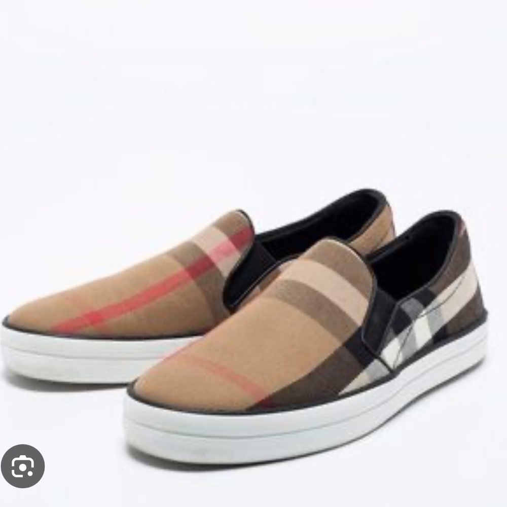 Burberry Beige Plaid Slip-On Sneakers